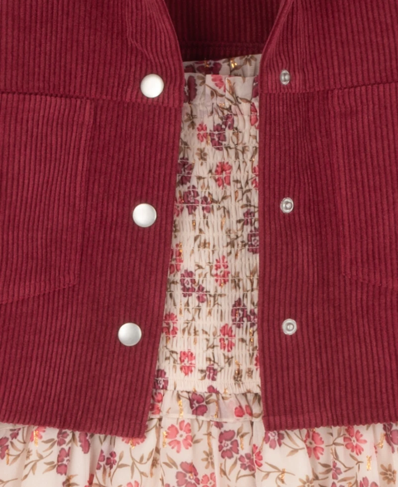 Rare Editions Girls' 7-16 Floral Lurex Chiffon Dress and Corduroy Jacket, 2-Piece Set
