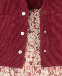 Rare Editions Girls' 7-16 Floral Lurex Chiffon Dress and Corduroy Jacket, 2-Piece Set