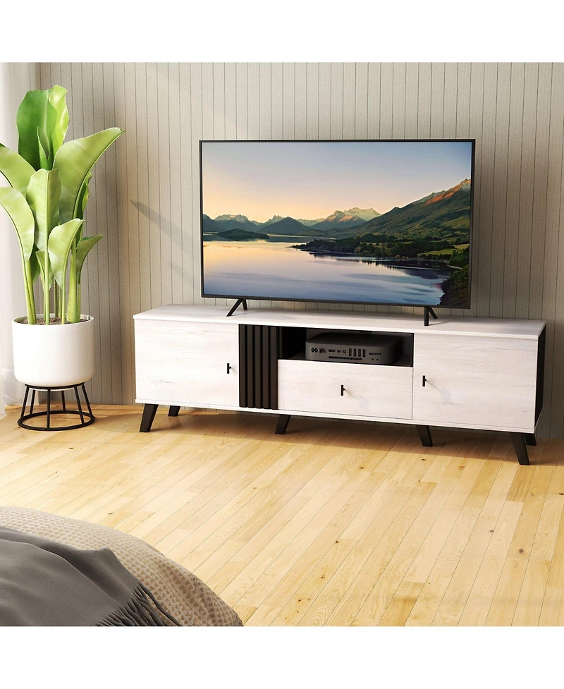 Slickblue Mid Century Modern Tv Stand Entertainment Center for 80 Inch TVs
