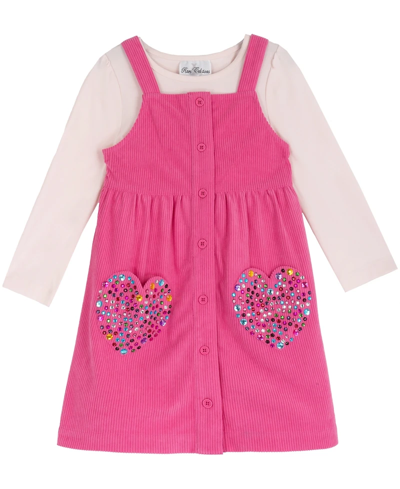 Rare Editions Girls' 2T-6X Blush Long-Sleeve T-Shirt and Fuchsia Corduroy Jumper, 2-Piece Set