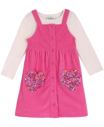 Rare Editions Girls' 2T-6X Blush Long-Sleeve T-Shirt and Fuchsia Corduroy Jumper, 2-Piece Set