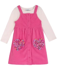 Rare Editions Girls' 2T-6X Blush Long-Sleeve T-Shirt and Fuchsia Corduroy Jumper, 2-Piece Set