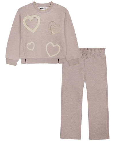 Kids Headquarters Toddler Girls' 2T-4T Heart Graphic Sweatshirt and Pants, 2-Piece Set