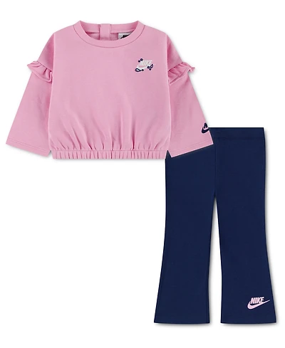 Nike Baby Girls' Ruffle Crewneck Sweatshirt and Flare Leggings, 2-Piece Set