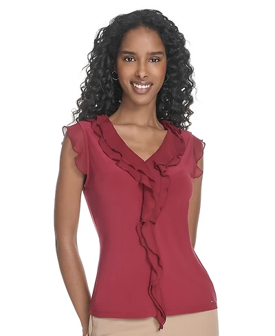 Tommy Hilfiger Women's Sleeveless Mixed-Media Ruffle Top