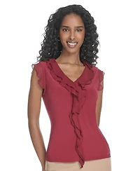Tommy Hilfiger Women's Sleeveless Mixed-Media Ruffle Top