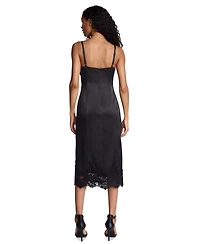 Kenneth Cole Women's Contrast Lace Trim Double Face V-Neck Midi Dress