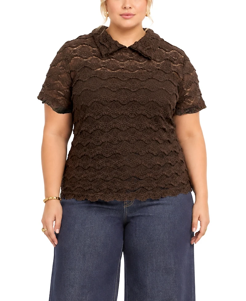 Coin 1804 Plus Scallop Edge Short-Sleeve Top