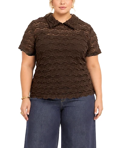 Coin 1804 Plus Scallop Edge Short-Sleeve Top