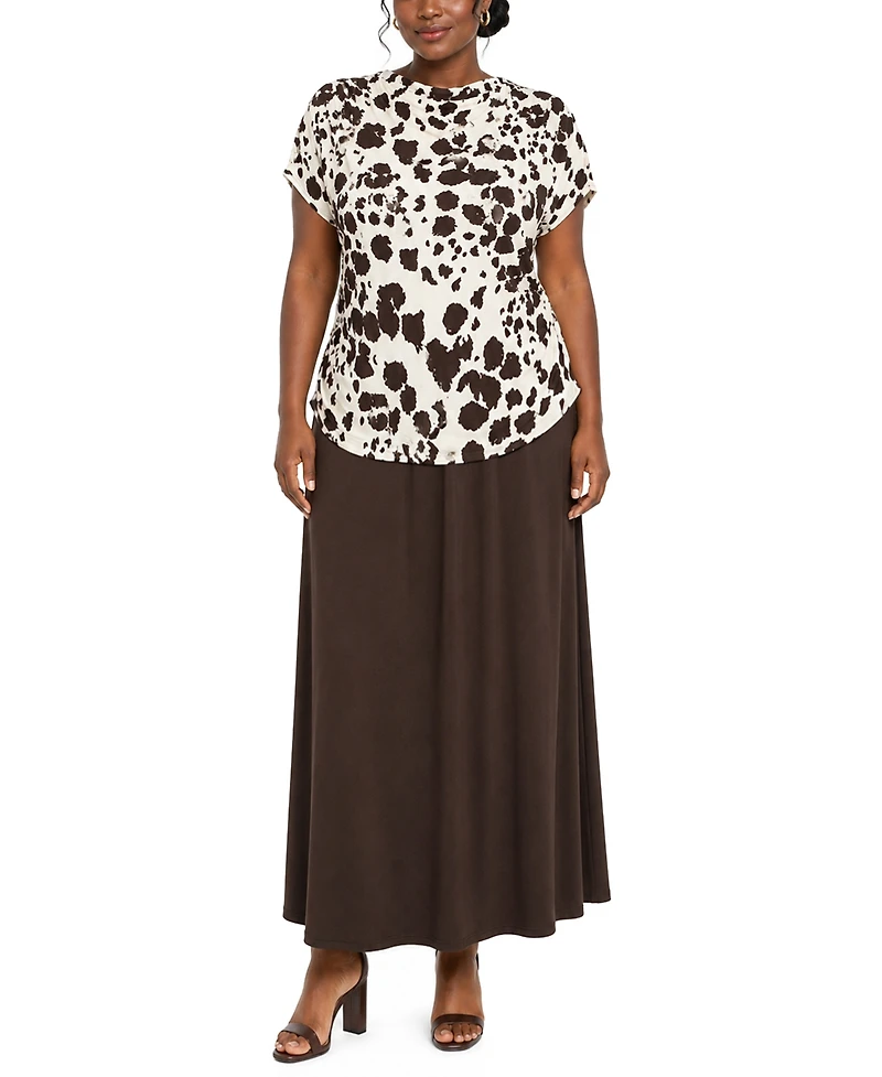 Coin 1804 Plus Cow Print Draped Short-Sleeve Top