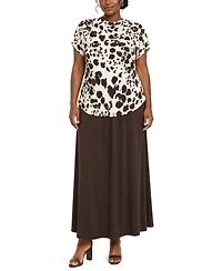 Coin 1804 Plus Cow Print Draped Short-Sleeve Top