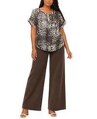 Coin 1804 Plus Leopard Print Rolled Sleeve Top