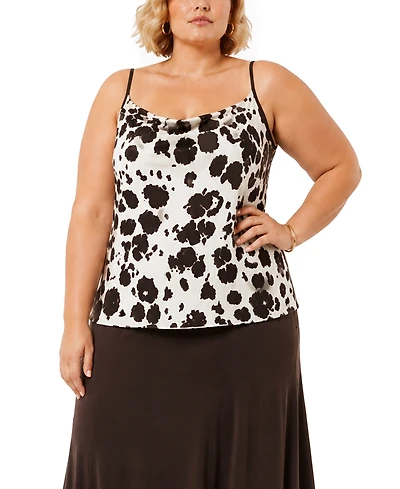 Coin 1804 Plus Cow Print Drape Neck Cami Top