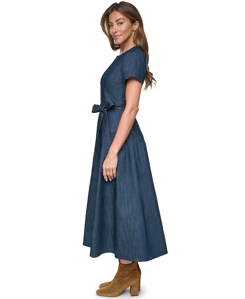 Eliza J Women's Crew Neck Fringe Trim Midi Dress