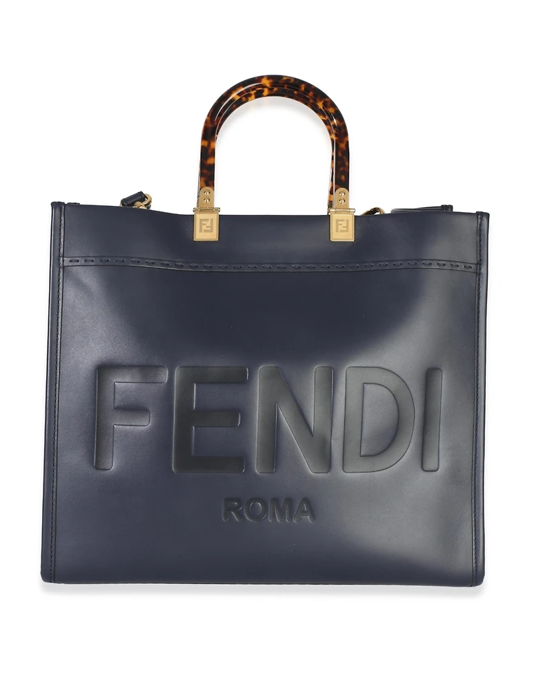 Pre-Owned Fendi Navy Vitello King Plexiglass Embossed Medium Fendi Sunshine Shopper Tote