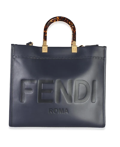 Pre-Owned Fendi Navy Vitello King Plexiglass Embossed Medium Fendi Sunshine Shopper Tote