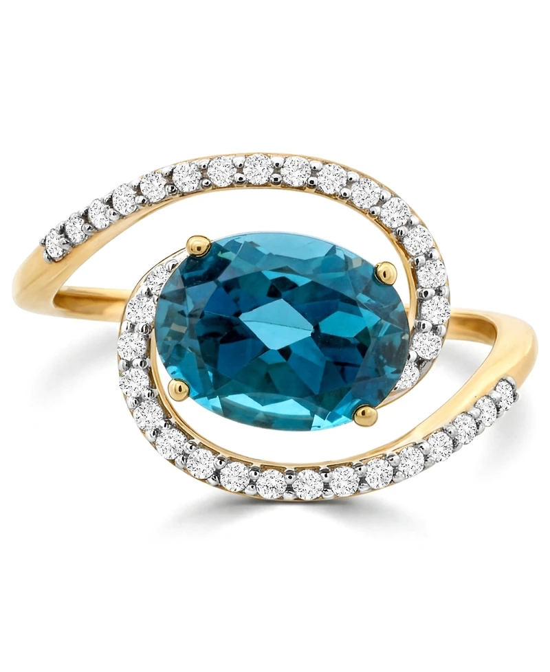 Macy's London Blue Topaz (2.20 ct. t.w.) & Diamond (1/4 ct. t.w.) Ring in 14k Yellow Gold