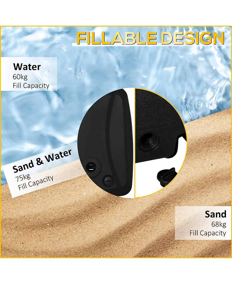 Outsunny Cantilever Umbrella Base, 165 lbs. Capacity, Portable Offset Umbrella Stand on Wheels, Mobile, Heavy-Duty, Fillable with Water or Sand, Black