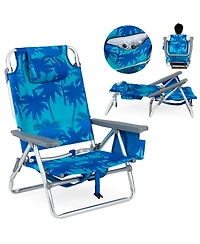 Gymax 2 Pieces Beach Chair 5-Position Outdoor Reclining Chairs w/ Head Pillow and Storage Bag