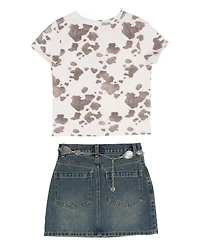 Tween Diva Girls' 7-12 Cow Printed Graphic T-Shirt and Denim Skort, 2-Piece Set