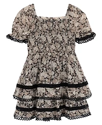 Rare Editions Girls' 7-16 Printed Floral Chiffon Puff Sleeve Smocked Bodice Dress