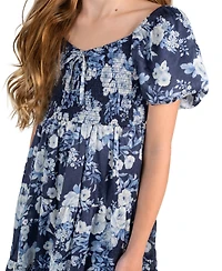 Rare Editions Girls' 7-16 Printed Floral Jacquard Chiffon Smocked Babydoll Dress