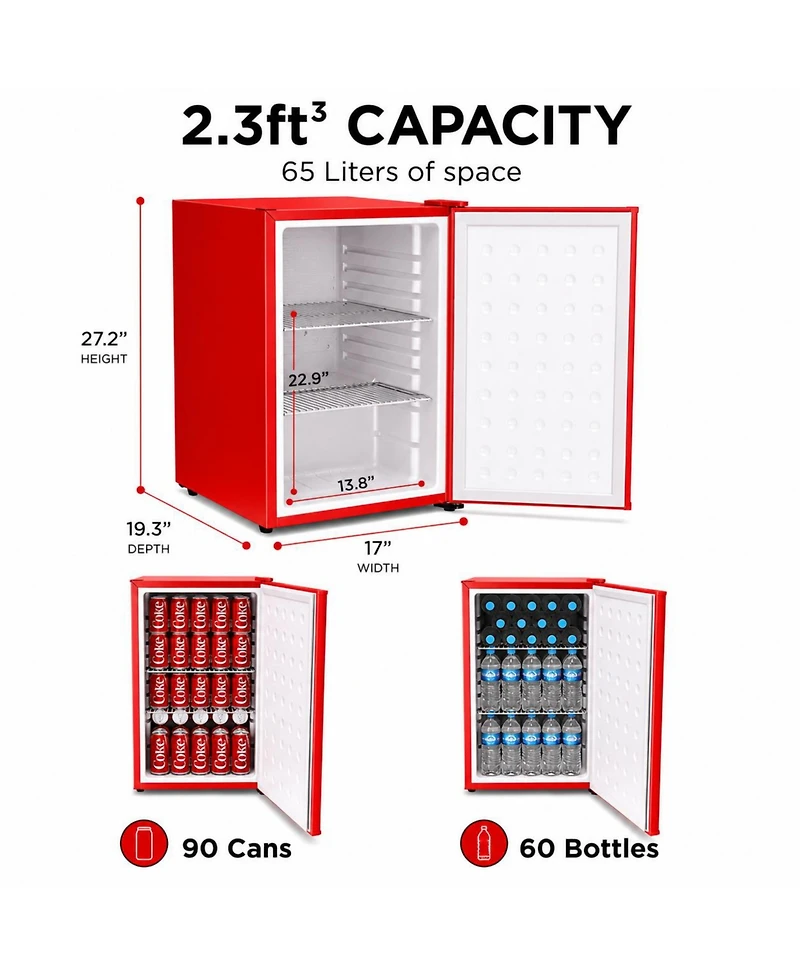 SnowlionPremium 65 L Solid Door Mini Refrigerator, Freestanding Under-Counter in Red