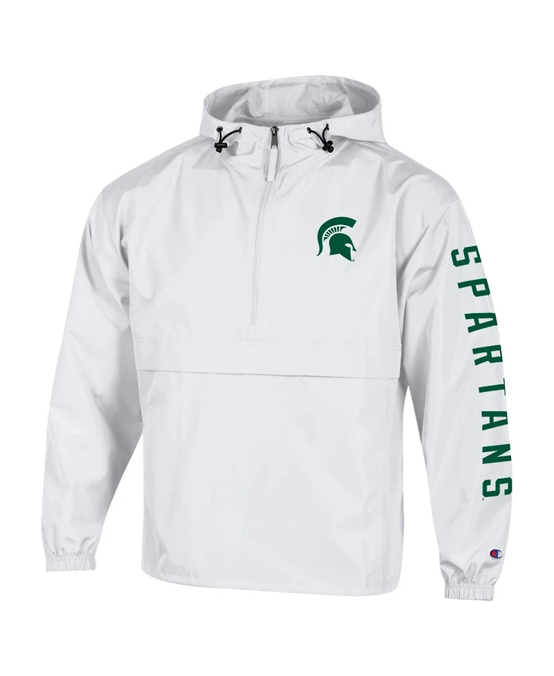 Champion Men's White Michigan State Spartans Cloud Packable Half-Zip Hoodie