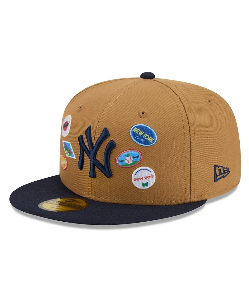 New Era Men's Tan York Yankees Fruit Sticker 59FIFTY Fitted Hat