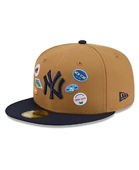 New Era Men's Tan York Yankees Fruit Sticker 59FIFTY Fitted Hat
