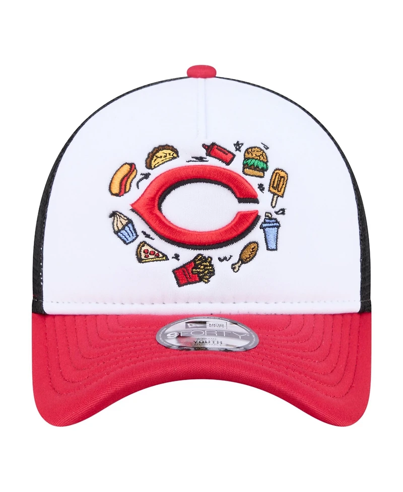 New Era Big Boys and Girls White, Red Cincinnati Reds Food A-Frame 9FORTY Trucker Adjustable Hat