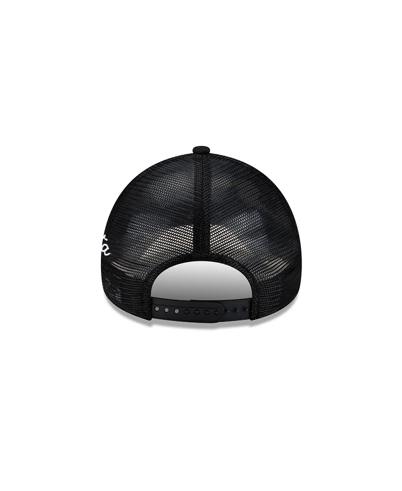 New Era Men's Black Atlanta Braves Side Script 9FORTY A-Frame Trucker Adjustable Hat