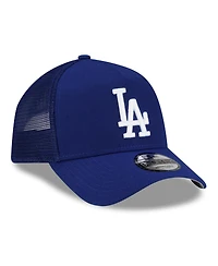 New Era Men's Royal Los Angeles Dodgers Side Script 9FORTY A-Frame Trucker Adjustable Hat