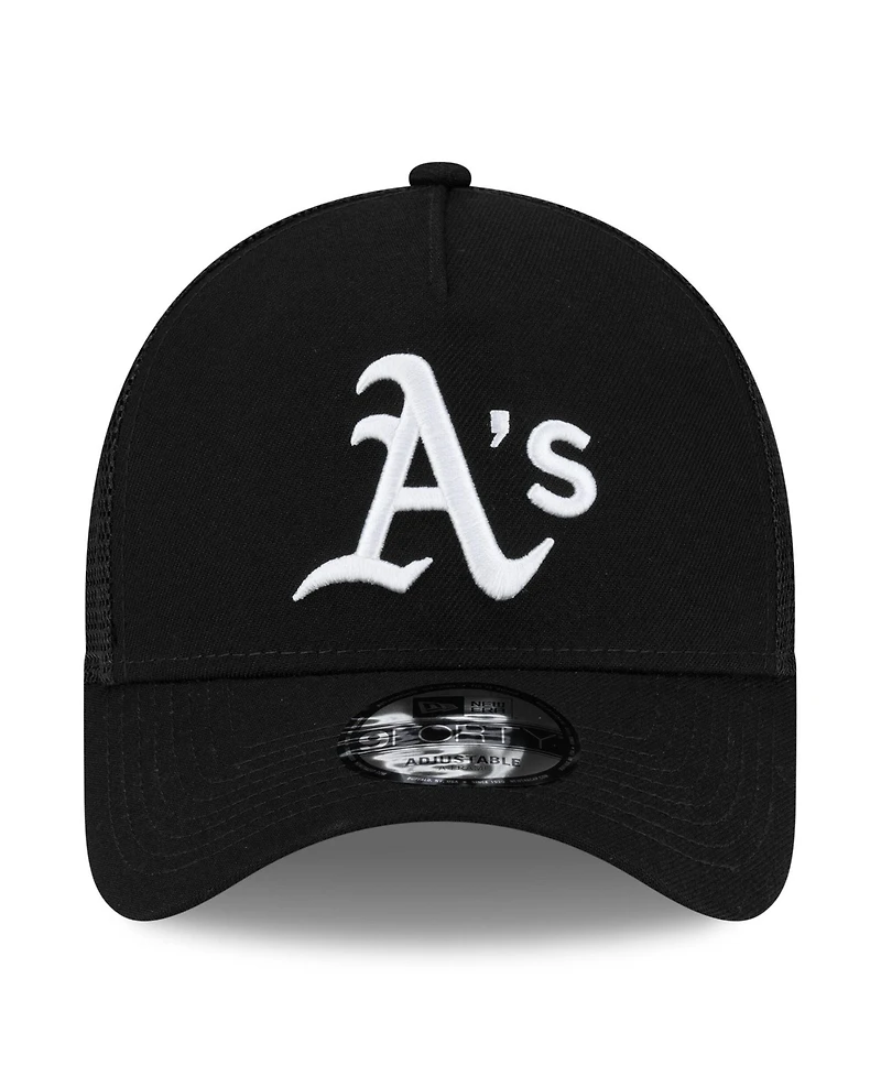 New Era Men's Black Athletics Side Script 9FORTY A-Frame Trucker Adjustable Hat