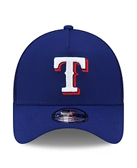New Era Men's Royal Texas Rangers Side Script 9FORTY A-Frame Trucker Adjustable Hat