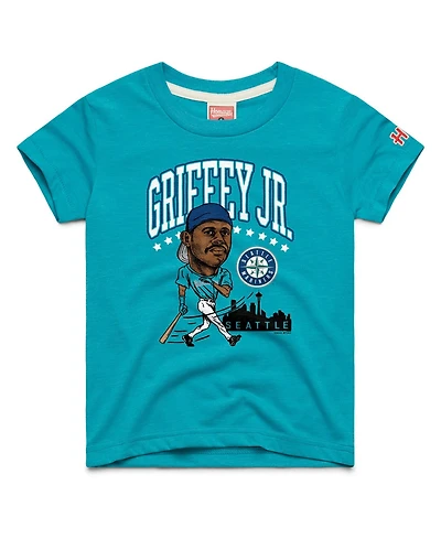 Homage Big Boys and Girls Ken Griffey Jr. Teal Seattle Mariners Cooperstown Collection Caricature Tri-Blend T-Shirt