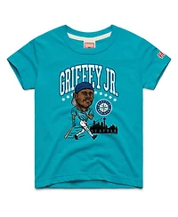 Homage Big Boys and Girls Ken Griffey Jr. Teal Seattle Mariners Cooperstown Collection Caricature Tri-Blend T-Shirt
