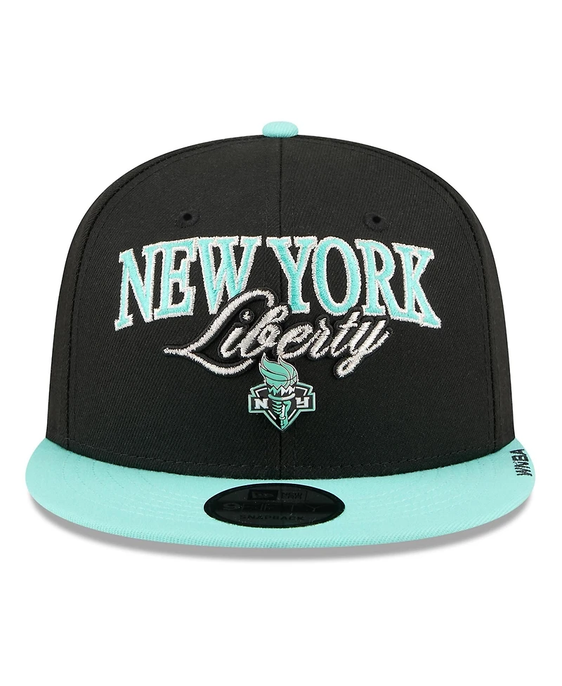 New Era Men's and Women's Black, Mint New York Liberty Wnba Tip-Off 2026 Metal Badge A-Frame 9FIFTY Snapback Hat