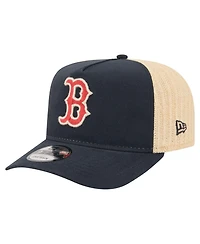 New Era Men's Navy, Natural Boston Red Sox Grained 9FIFTY A-Frame Trucker Adjustable Hat