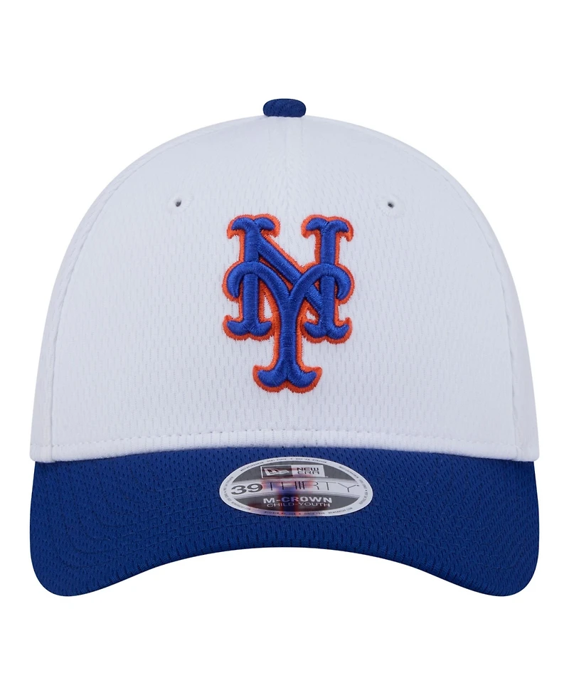 New Era Big Boys and Girls White, Royal New York Mets Baseball 39THIRTY M-Crown Flex Hat