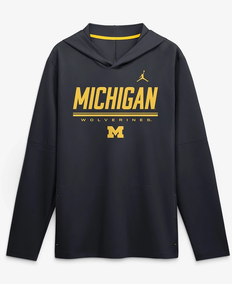 Jordan Men's Navy Michigan Wolverines 2026 Sideline Lightweight Dri-fit Long Sleeve Hooded Sweatshirt