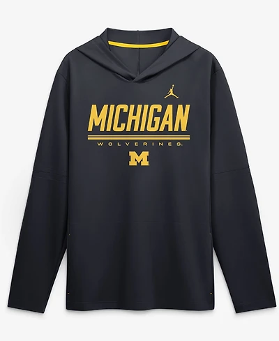 Jordan Men's Navy Michigan Wolverines 2026 Sideline Lightweight Dri-fit Long Sleeve Hooded Sweatshirt