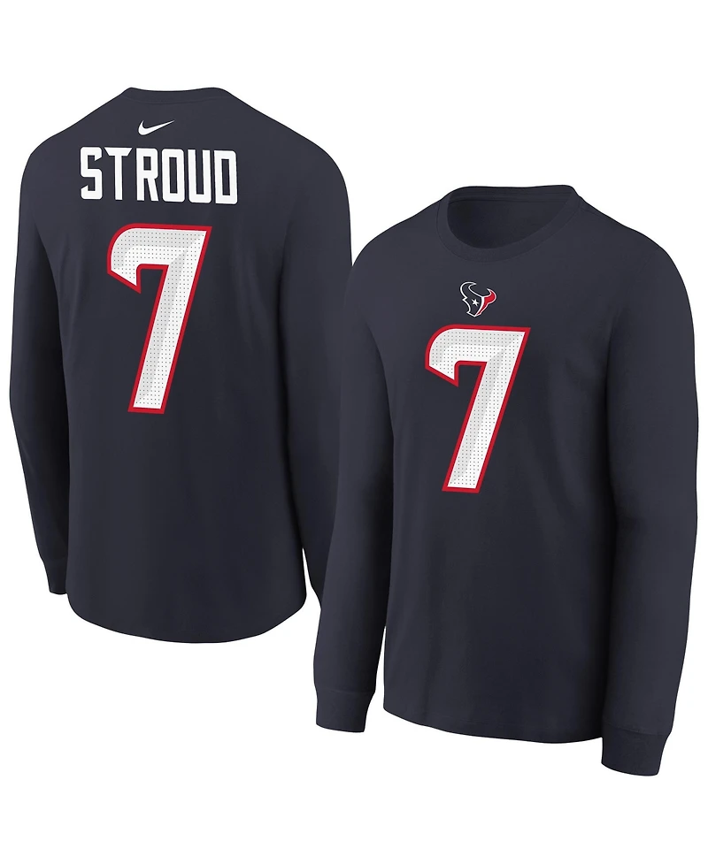 Nike Big Boys and Girls C.j. Stroud Navy Houston Texans Player Name Number Long Sleeve T-Shirt