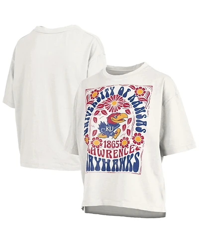 Pressbox Women's White Kansas Jayhawks Harmony Oversized Slub T-Shirt