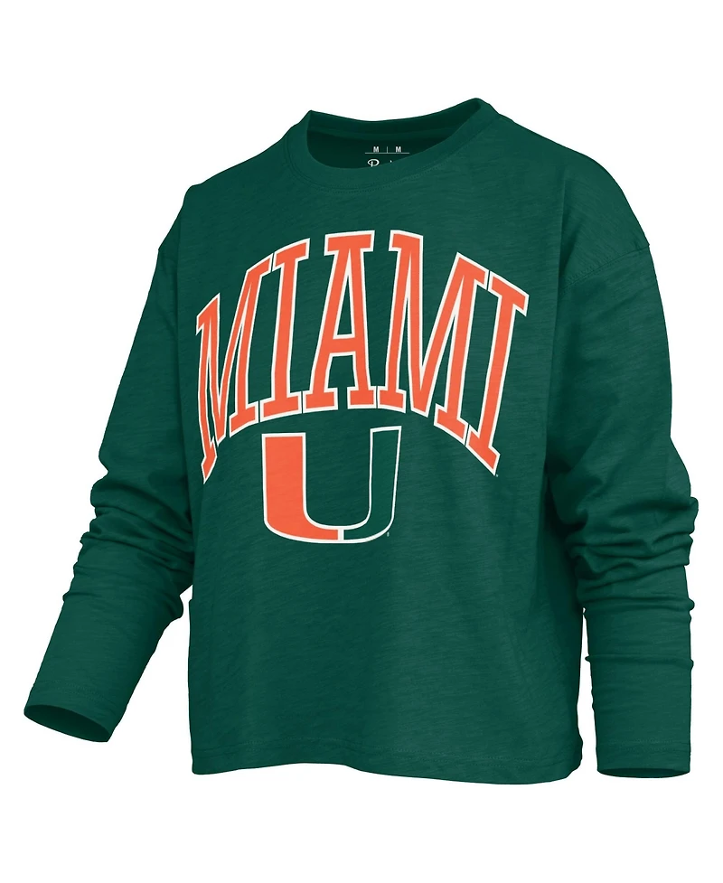 Pressbox Women's Green Miami Hurricanes Motley Boxy Waist-Length Long Sleeve T-Shirt