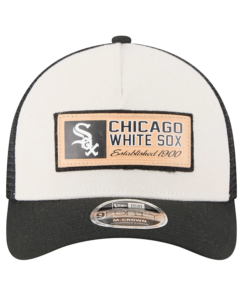New Era Men's Stone, Black Chicago White Sox Text A-Frame Trucker 9FORTY Hat