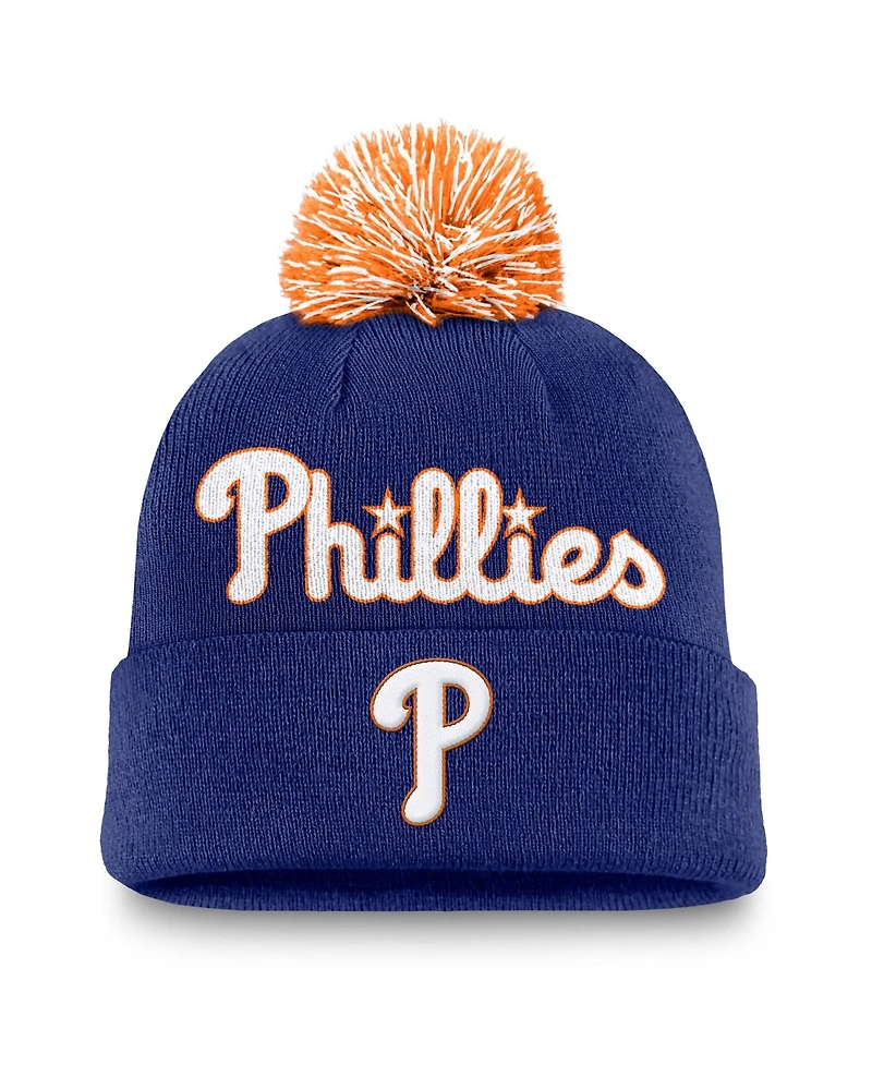 Nike Men's Royal Philadelphia Phillies Peak Cuffed Knit with Pom Hat