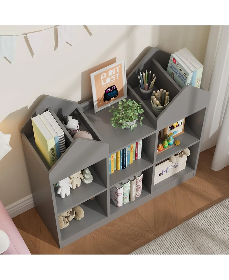 gaomon toy storage organizer with book racks and open cubbies, castle design kids bookshelf, toddler chest for playroom, nursery, daycare use