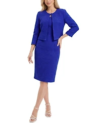 Ny Collection Petite Textured Knit 3/4 Sleeve 2 Piece Dress Set