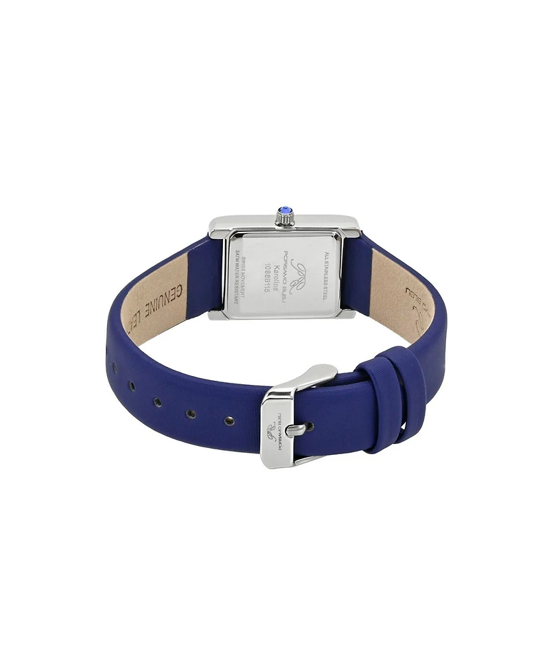 Porsamo Bleu Women's Karolina Rectangular Satin Covered Genuine Leather Band Watch 30 mm